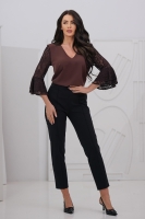 Stylowa bluzka damska koronkowy rękaw 3/4 dekolt V - brąz